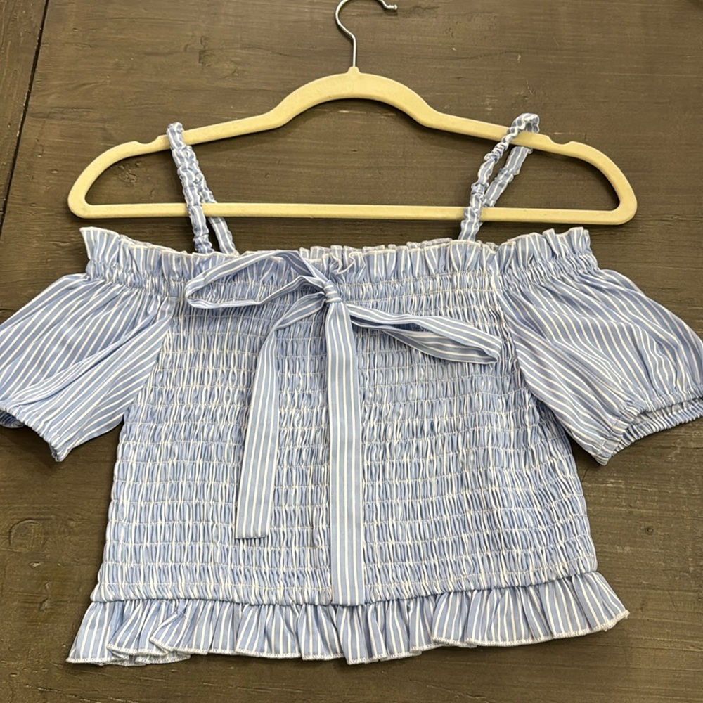 English Factory Off The Shoulder with front bow tie Crop Top New with Tag